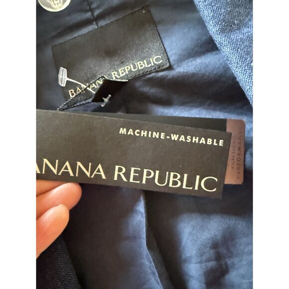 BANANA REPUBLIC Boyfriend Fit Linen Blend Blazer 6 Double Breasted Blue Nautical - Picture 5 of 15